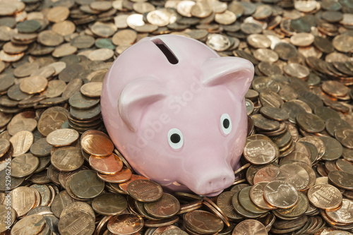 Vintage Piggy Bank Chin Deep in Pennies