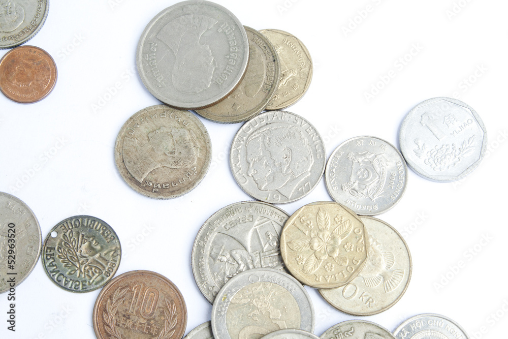 Coins shot on a white background Coins shot on a white background