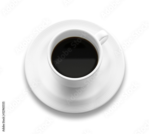 black coffee in white cup on white background and isolated