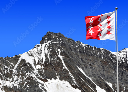 Taschhorn with Wallis flag - Swiss alps