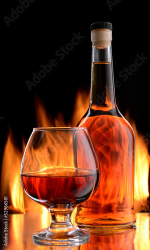 Bottle and glass of cognac