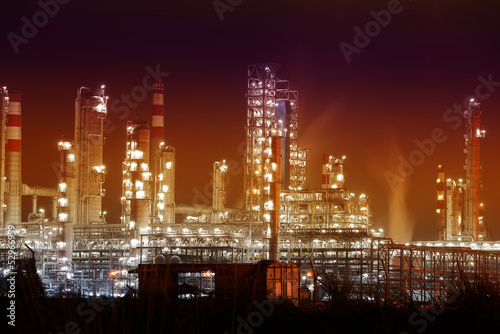 Refinery industrial plant with Industry boiler at night © xiaoliangge