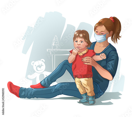 Mom and baby are sick viral infection