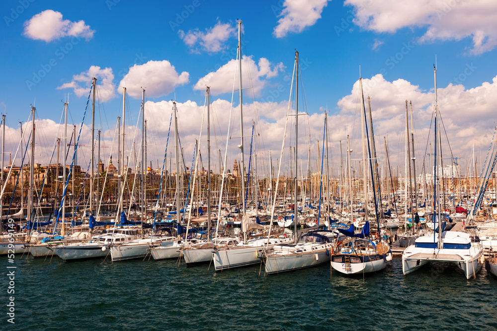 yachts lying at Port Vell. Barcelona