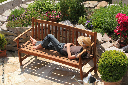 Relaxing on a garden bench