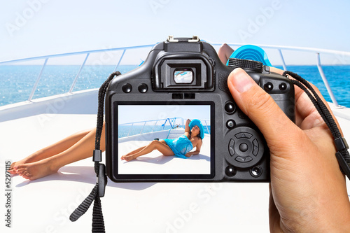 Vacations on the yacht cruise with camera