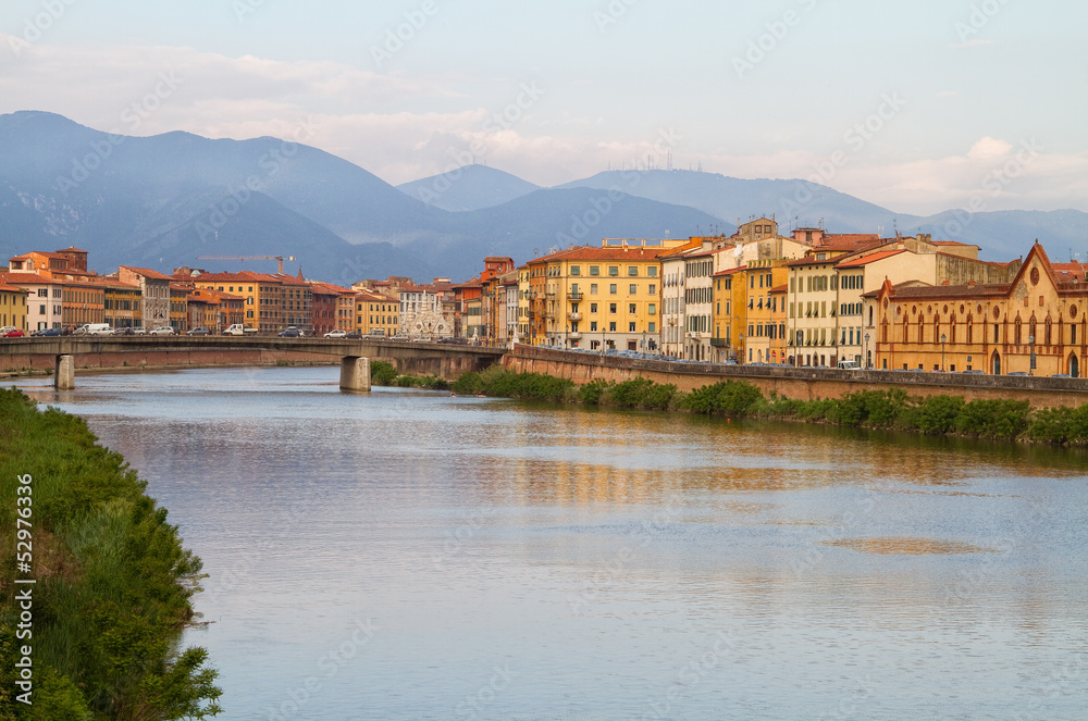 River Arno floating through the medieval city of Pisa.
