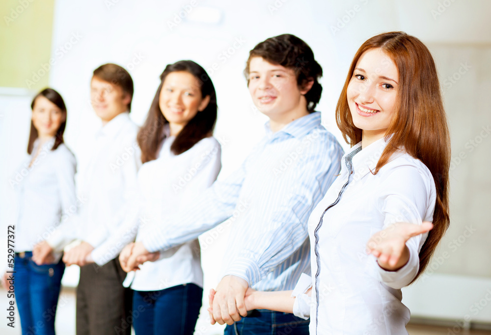 Five students smiling Five students smiling