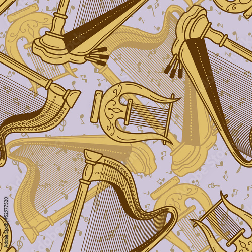 Seamless pattern of harp and lyre