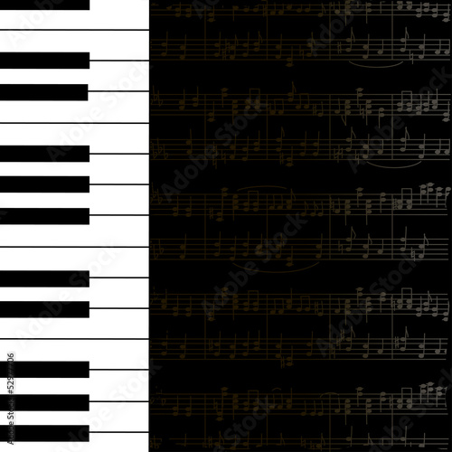 Music background with keyboard and stave notes