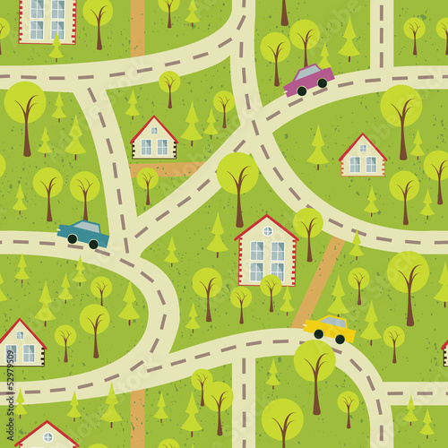 seamless pattern with light asphalt and houses 2