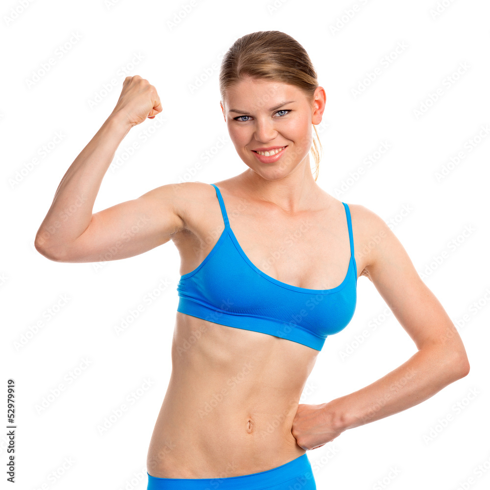 Young and happy female fitness instructor, isolated Young and happy female fitness instructor, isolated
