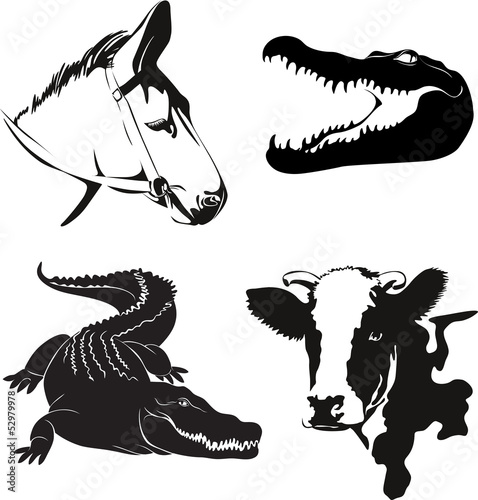 Vector illustration of various farm animals silhouettes