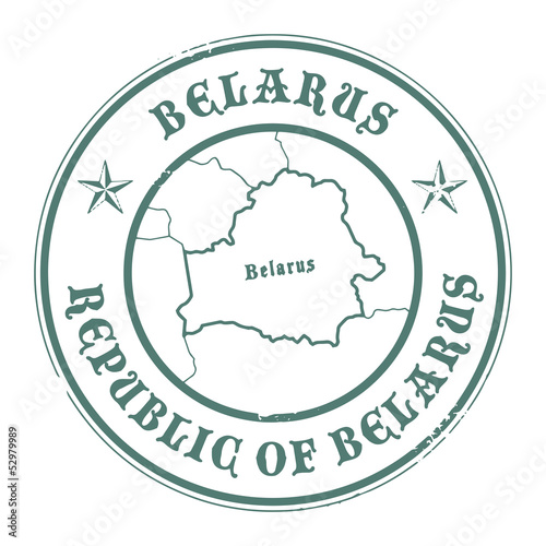 Grunge rubber stamp with the name and map of Belarus, vector