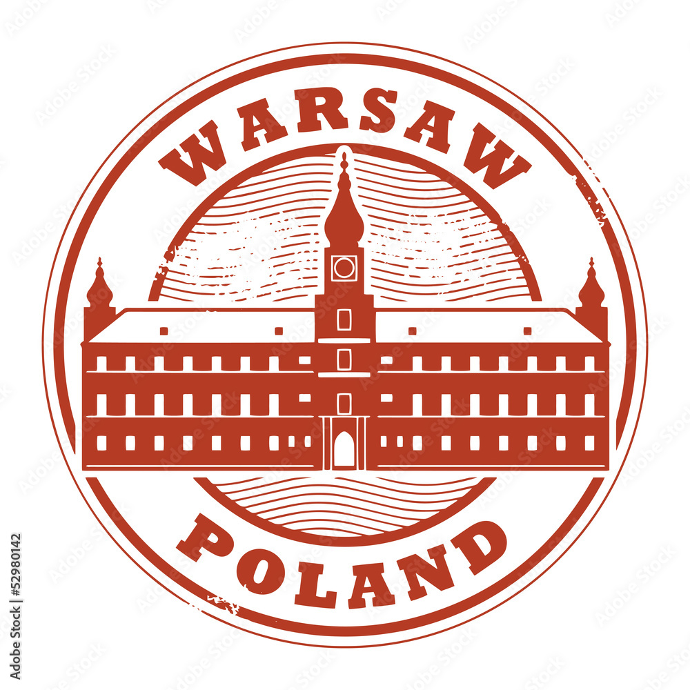 Obraz premium Grunge rubber stamp with words Warsaw, Poland inside, vector