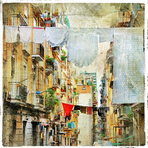 Neapol - tradycyjne stare włoskie ulice, artystyczny obraz w pa