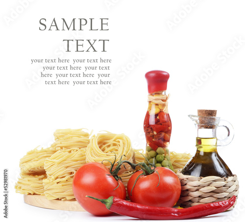 Pasta with an olive oil and tomatoes isolated