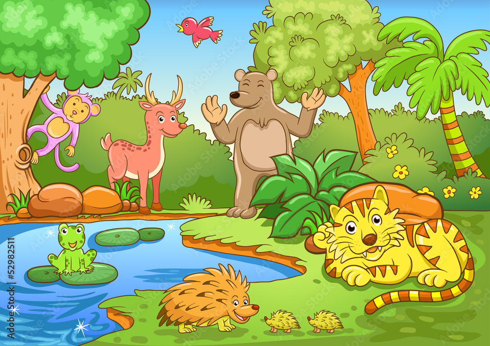 Fototapeta premium animals in forest.