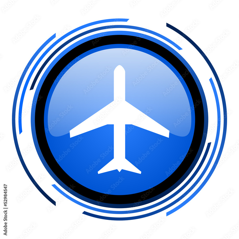 plane circle blue glossy icon