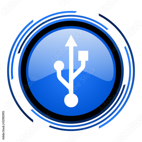 usb circle blue glossy icon