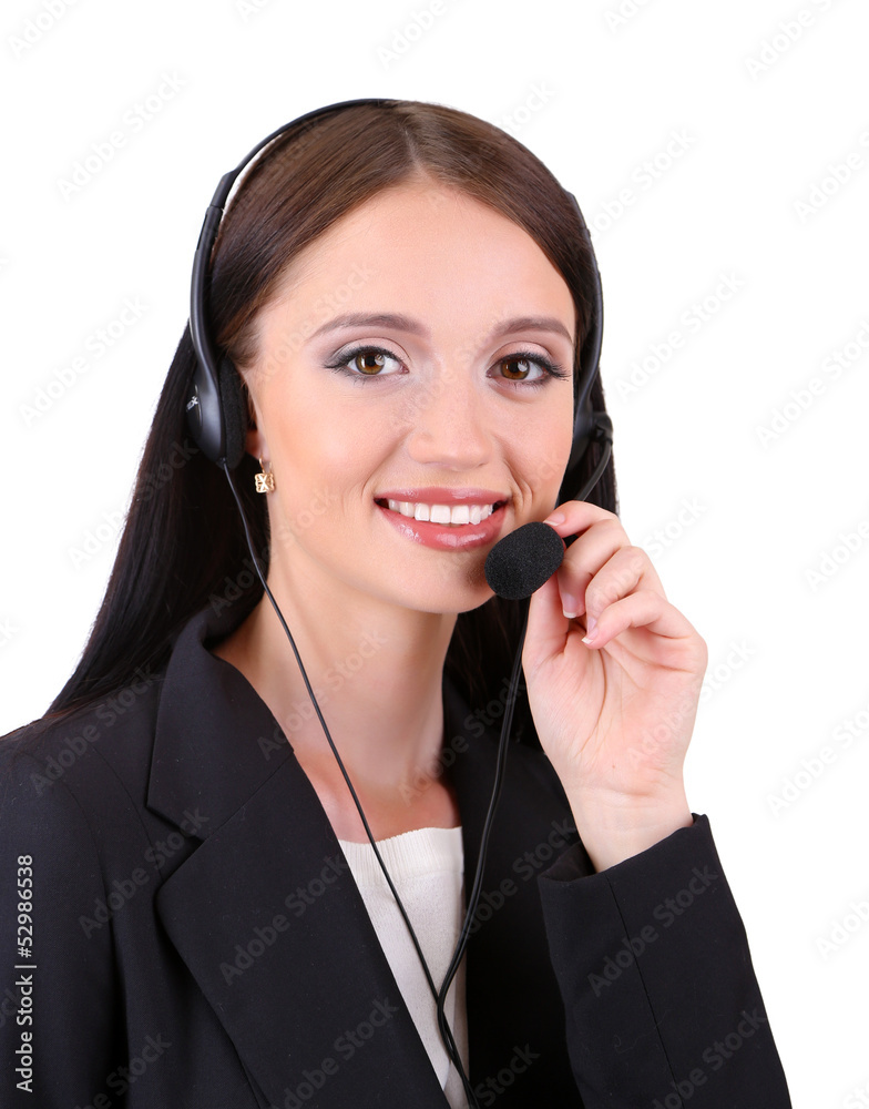 Call center operator, isolated on white