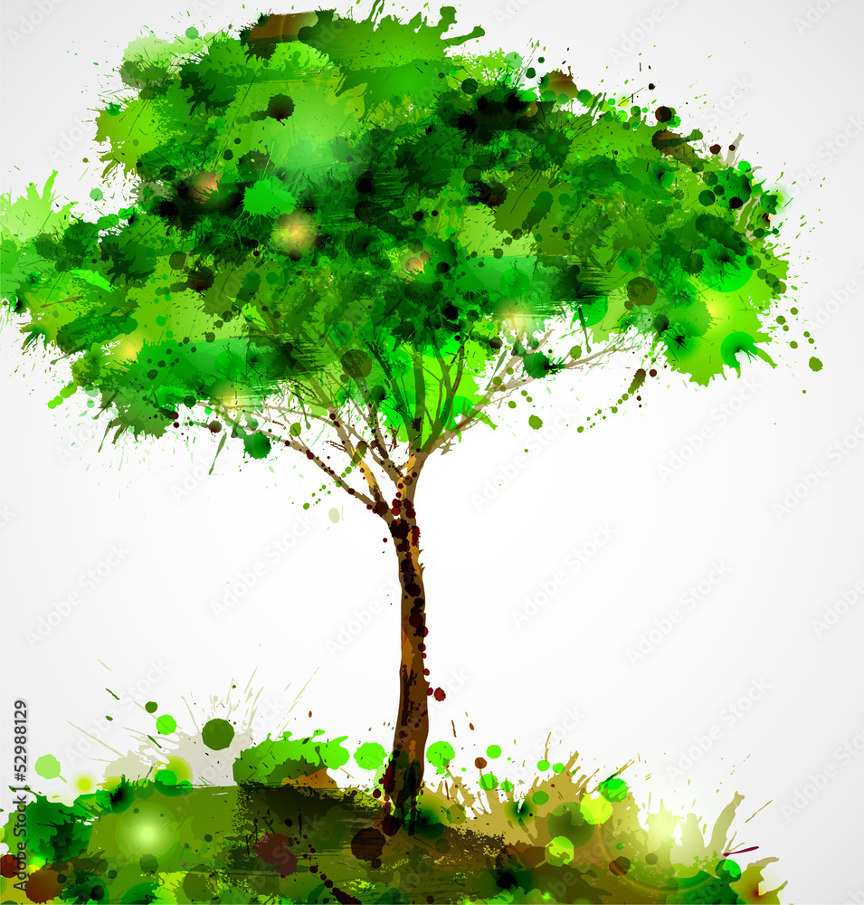 Green abstract tree forming by blots