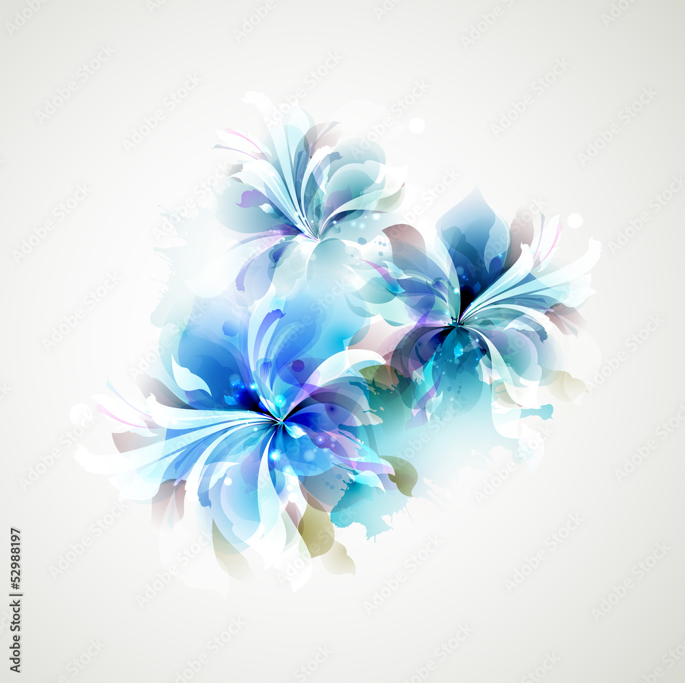 Tender background with blue abstract flowers