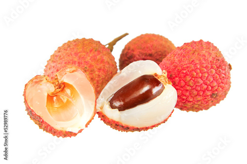 fresh lychees isolated on white background