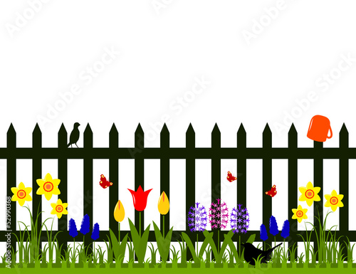 fence with spring flowers