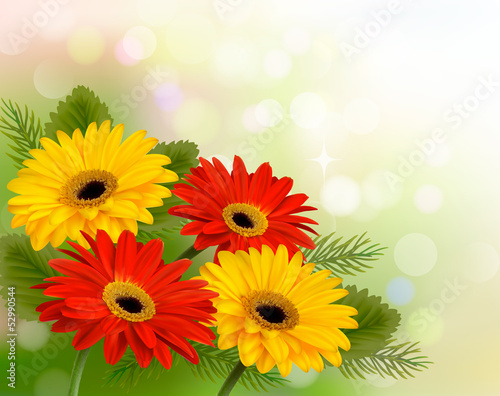 Fototapeta Naklejka Na Ścianę i Meble -  Nature background with colorful beautiful flowers. Vector illust