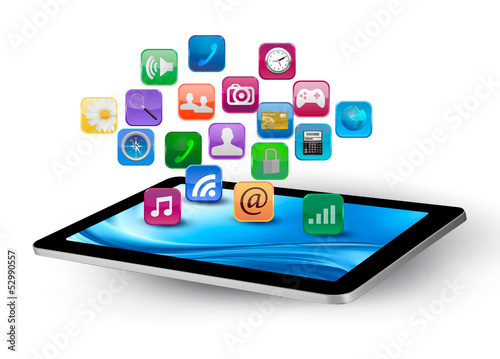 Colorful application icons in a tablet. Vector.