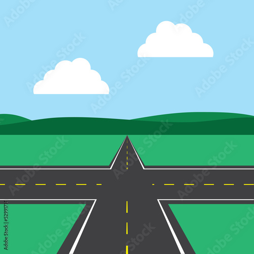 Road intersection with sky background