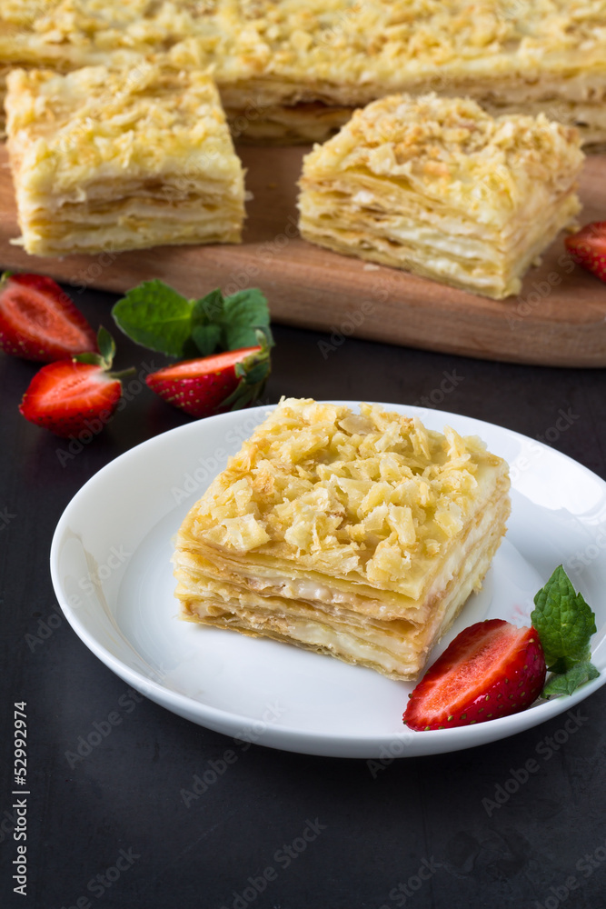 Mille-feuille puff pastry known as the Napoleon, vanilla  slice