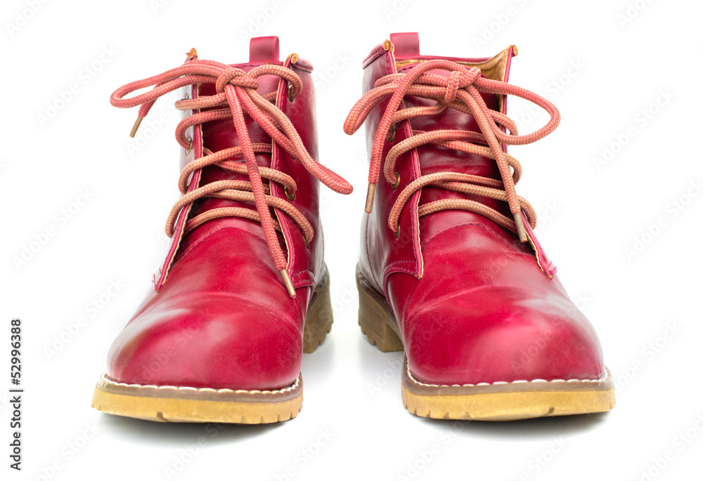 Red boots and untied shoelaces Red boots and untied shoelaces