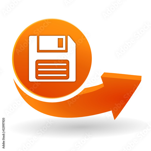 disquette sur bouton web orange