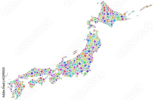 Map Japan in a mosaic of harlequin circles