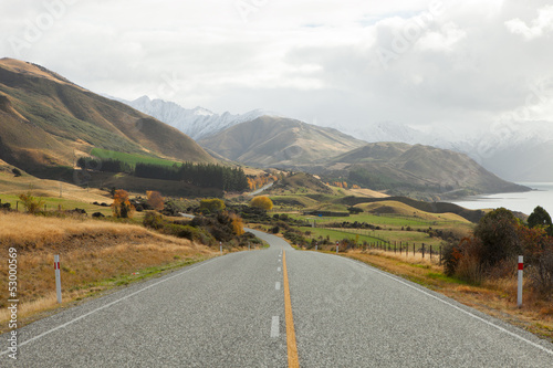 Scenic Road along Lake Hawea, NZ