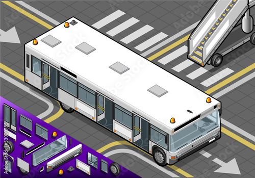 Isometric Airport Bus with Open Doors in Front View
