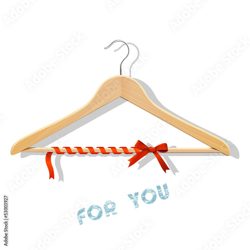 Sale concept - wooden hangers tied red ribbon