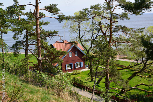 The rural house among trees. Nida, Lithuania photo