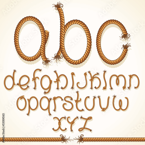 Rope Font. Set of Alphabet Letters from String