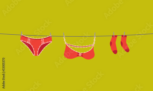 Lingerie on a clothesline, fix by pegs - illustration