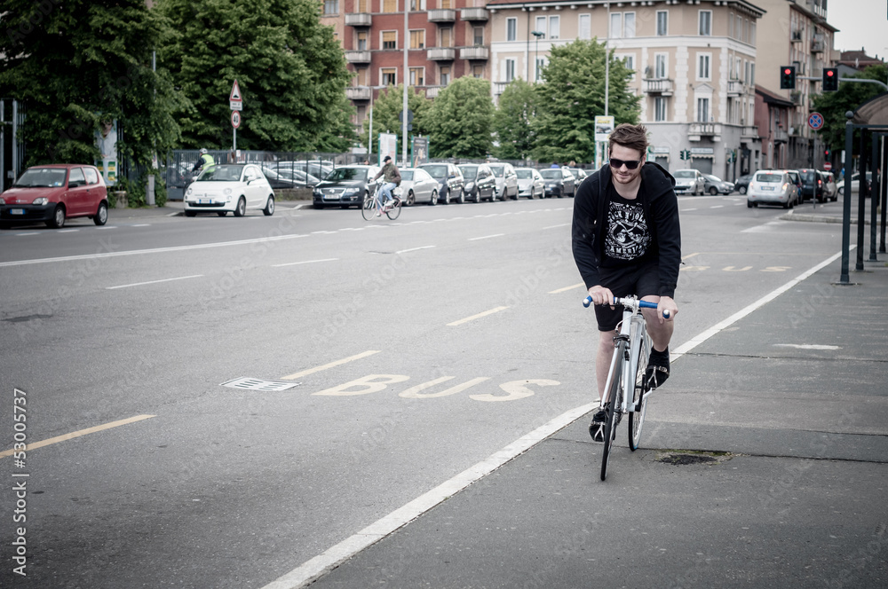 Naklejka premium stylish man on bike