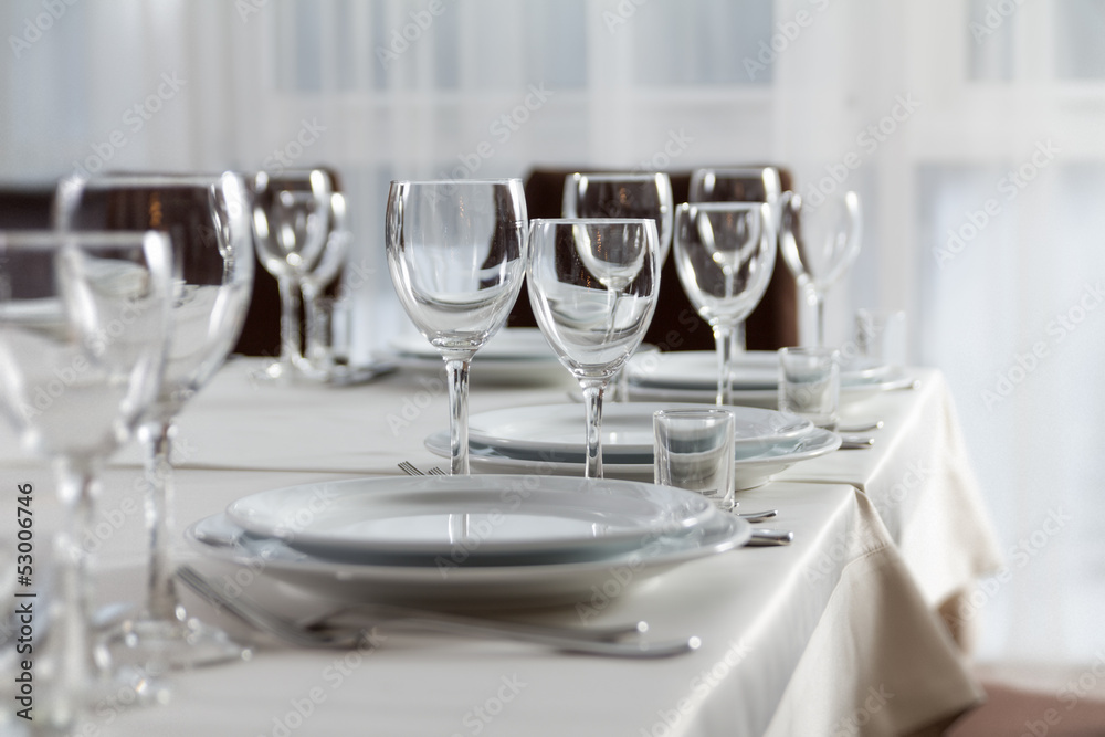 Table set for event party or wedding reception Table set for event party or wedding reception