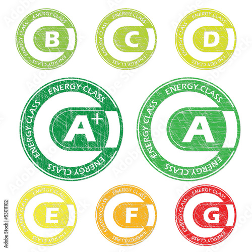 Energy class stamps from A+ to G