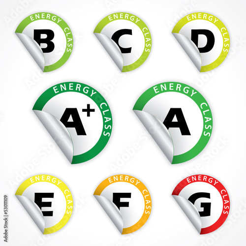 Energy class stickers from A+ to G