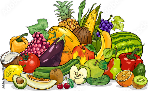 Obraz na płótnie fruits and vegetables group cartoon illustration w salonie