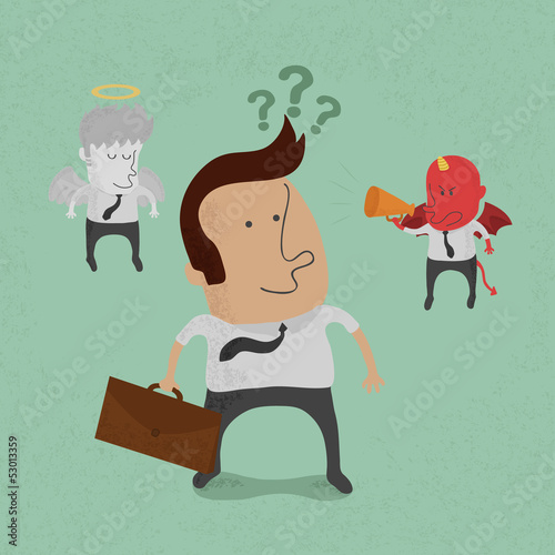 Businessman must choose between the devil or angel , eps10 vecto