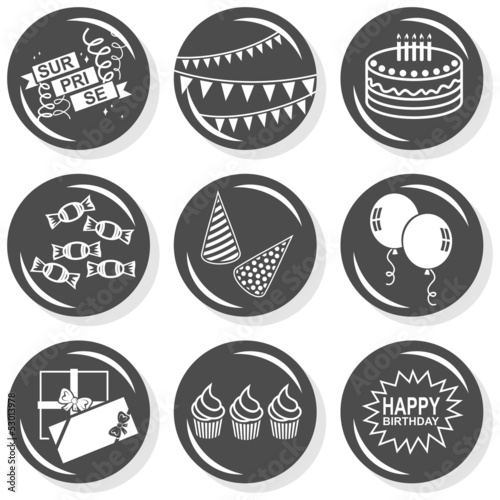 uroodziny zabawa zestaw ilustracji szary button set