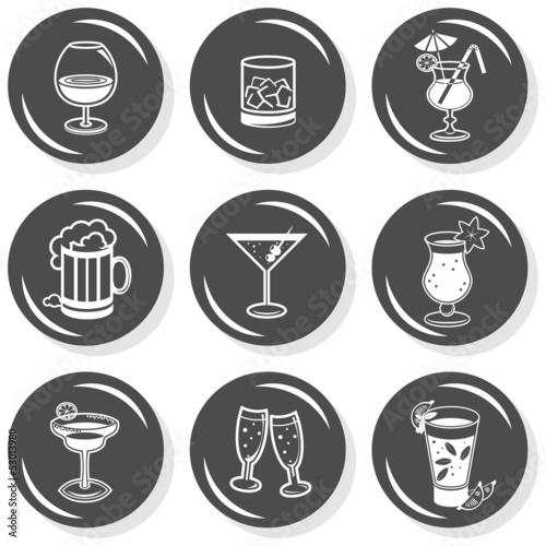 zabawa alkohol drinki zestaw ilustracji szary button set